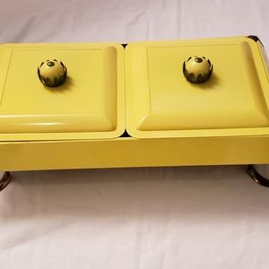 MCM Vintage Yellow Metal Double Chafing Dish by Anchor Hocking Fire King, USA